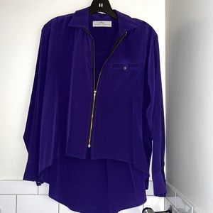 Amanda Uprichard Purple Silk Front-Zipper Blouse